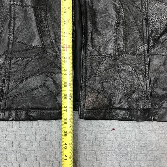 Leather Coat Mens Medium Black Belted Patchwork Trench Genuine Leather Overcoat - Picture 6 of 16